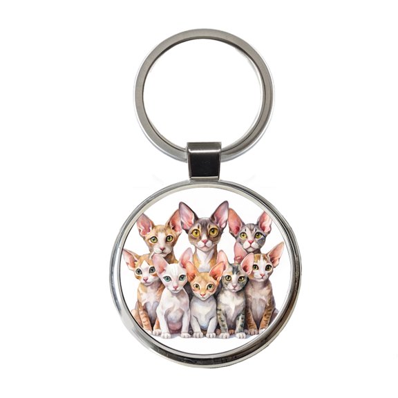 Sweet Cornish Rex Cats Metal Round Keychain