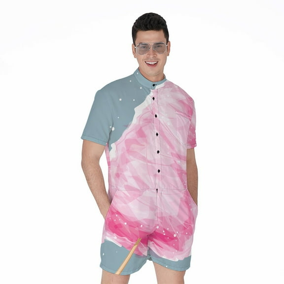 Sweet Cotton Candy Short Sleeve Men'S Rompers Casual Summer Jumpsuits Outfit