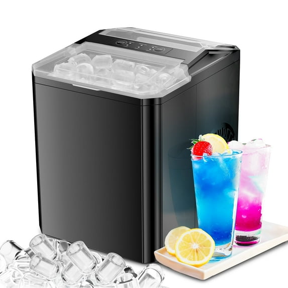 Haysky Countertop Ice Maker, 26lbs in 24Hrs, 9 Cubes Ready in 6 Mins, Self-Cleaning, Portable Compact Ice Maker Machine with Basket and Scoop for Home, Kitchen, Camping, RV, Party, Black