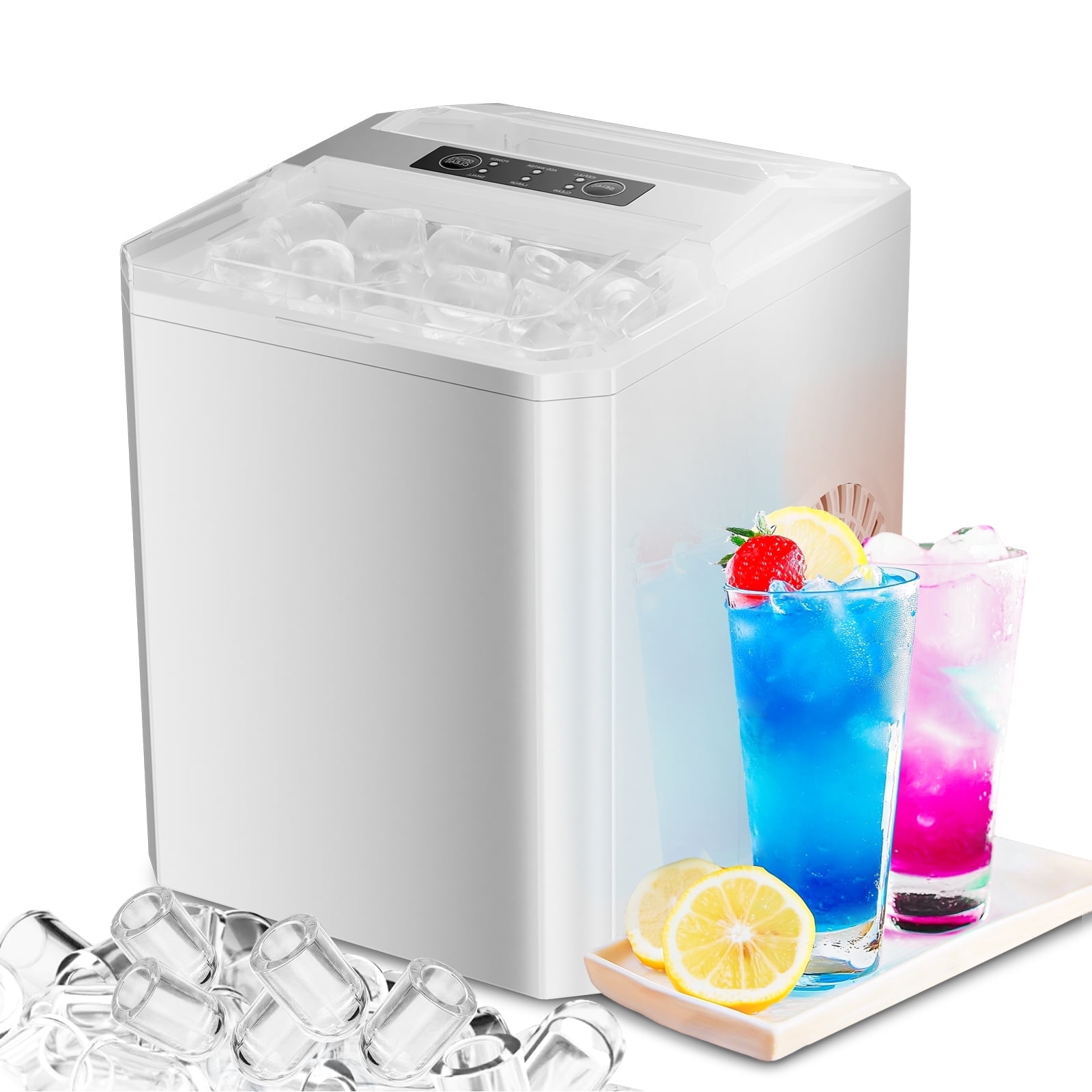 Haysky Countertop Ice Maker, 26lbs in 24Hrs, 9 Cubes Ready in 6 Mins, Self-Cleaning, Portable Compact Ice Maker Machine with Basket and Scoop for Home, Kitchen, Camping, RV, Party, White