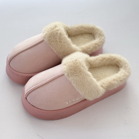 Sweet Couple Unisex Thick Faux Shearling Slippers - Closed-Toe Anti-Slip Warm Indoor/Outdoor House Shoes