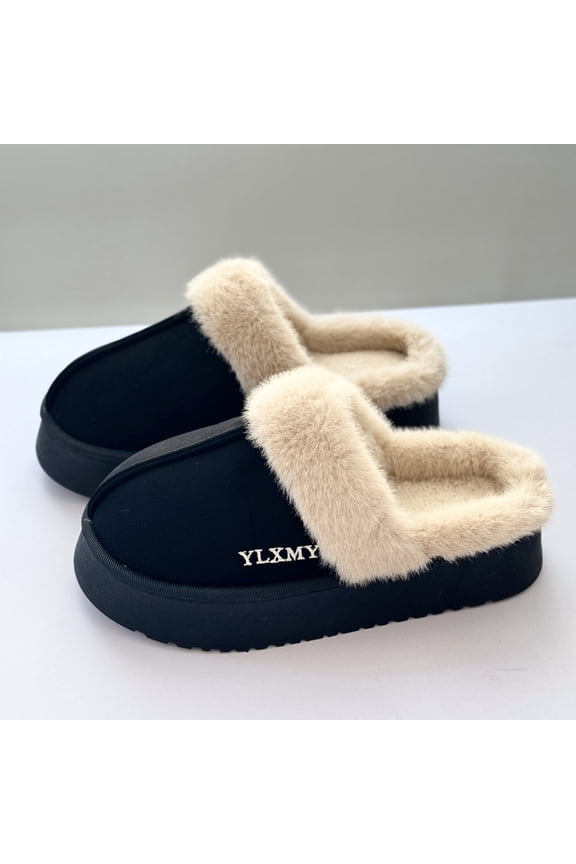 Sweet Couple Unisex Thick Faux Shearling Slippers - Closed-Toe Anti-Slip Warm Indoor/Outdoor House Shoes