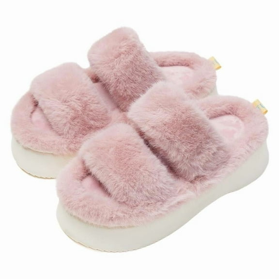 Sweet Couple Women's Cloud Slide Platform Slippers - Open-Toe Fluffy Anti-Slip Indoor/Outdoor House Shoes (5cm Heel)