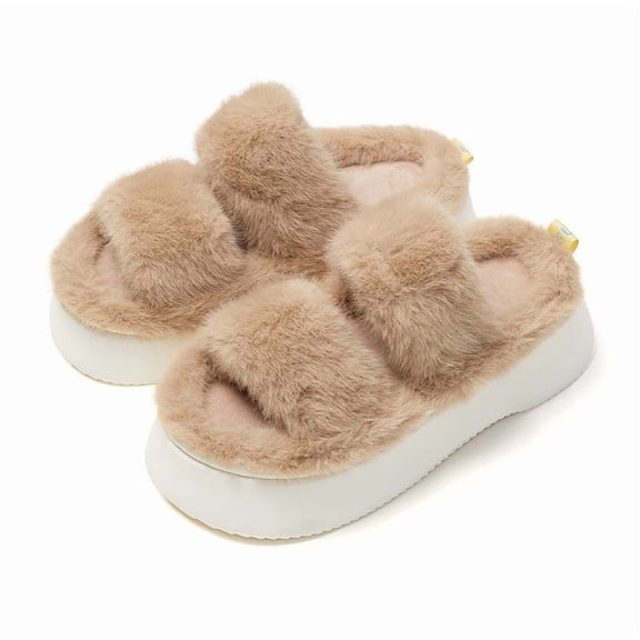 Sweet Couple Women's Cloud Slide Platform Slippers - Open-Toe Fluffy Anti-Slip Indoor/Outdoor House Shoes (5cm Heel)