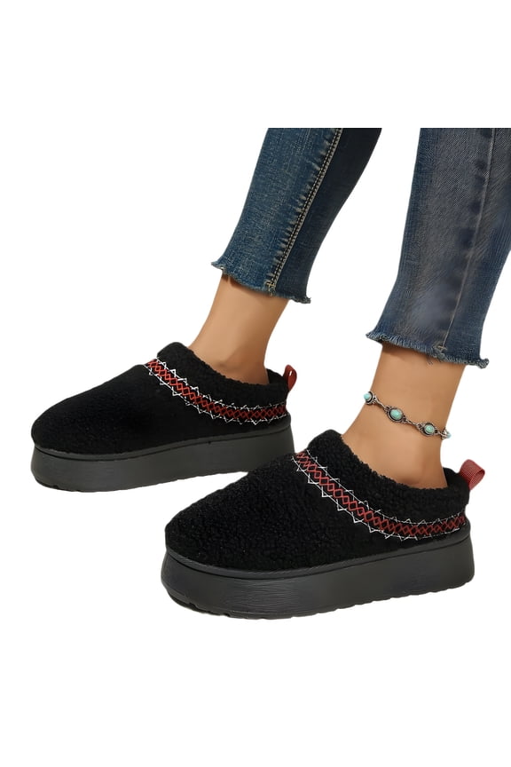 Sweet Couple Women's Korean Style Plush Lined Mules - Closed-Toe Slip-On Suede Warm Flat Shoes