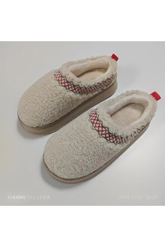 Sweet Couple Women's Korean Style Plush Lined Mules - Closed-Toe Slip-On Suede Warm Flat Shoes
