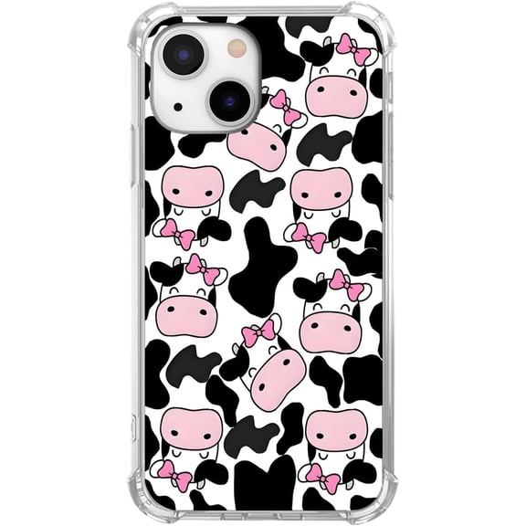 Sweet Cow Case for iPhone 15, Cute Cow Print with Pink Bow, Trendy Cool Soft TPU Bumper Case for iPhone 15