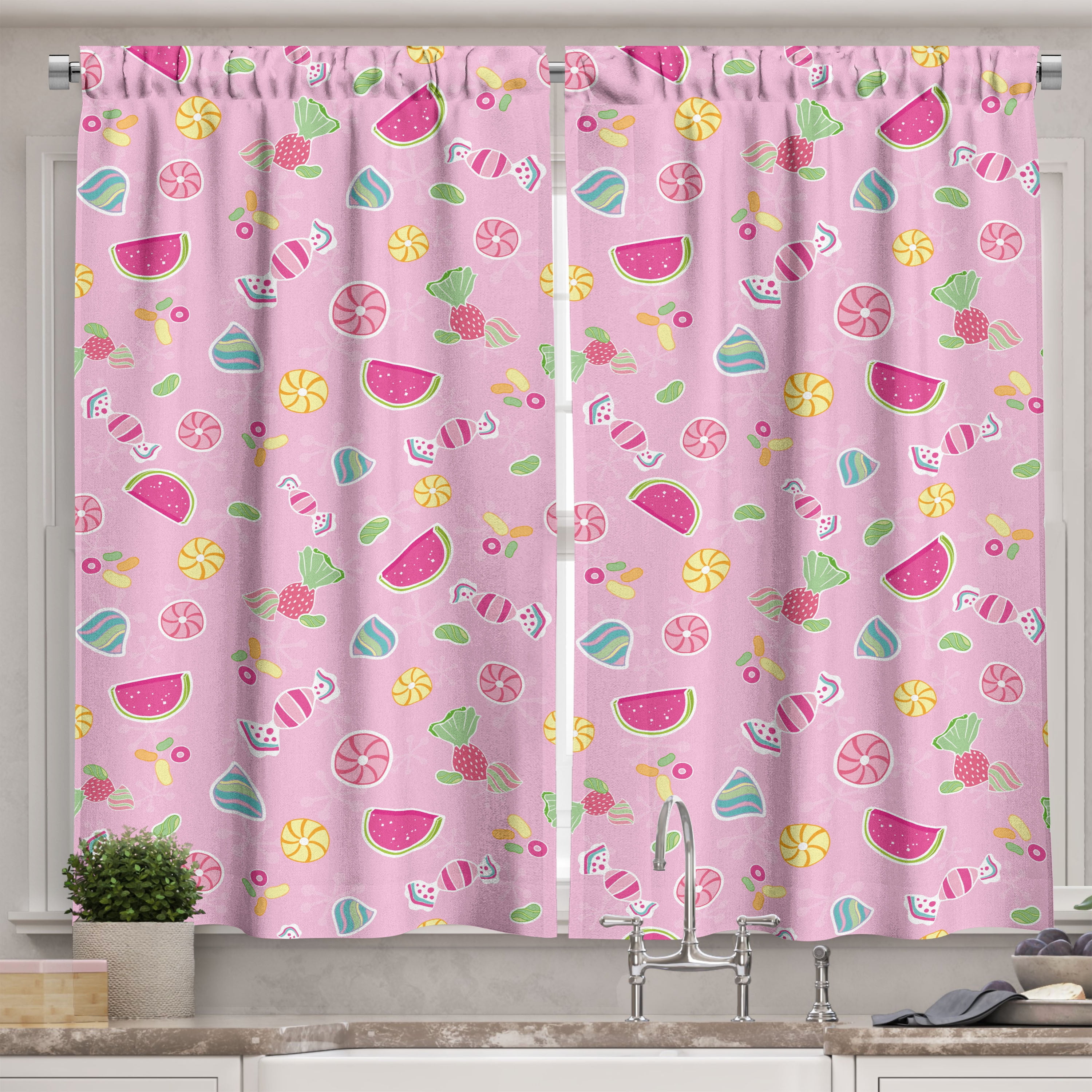 Sweet Curtains 2 Panels Set, Candies Yummy Treats Watermelon Creative ...