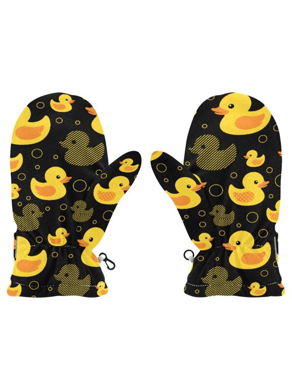 Sweet Cute Yellow Ducks Cold Weather Mittens Warm Thick Fleece Lined Adjustable Snow Outdoor Winter Medium Ages 4-6