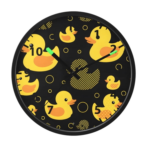 Sweet Cute Yellow Ducks Wall Clock 12 Inch Voice Activated Night Light Silent Non Ticking
