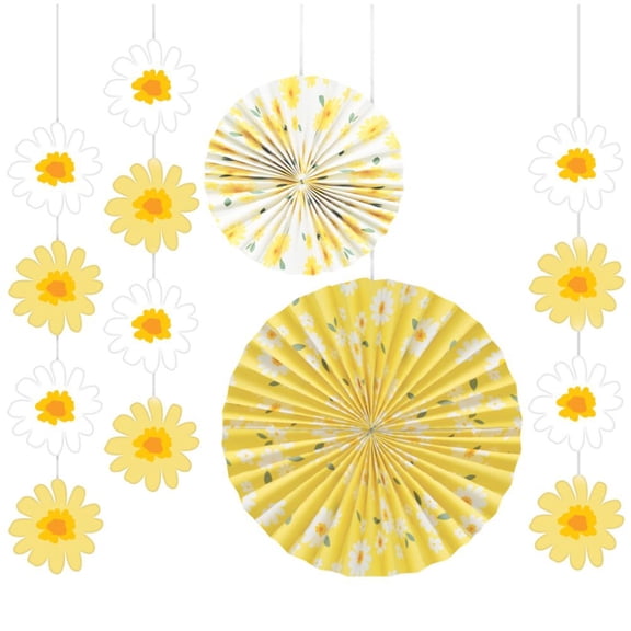 Sweet Daisy Paper Fans and Hanging Dangler Decoration Set