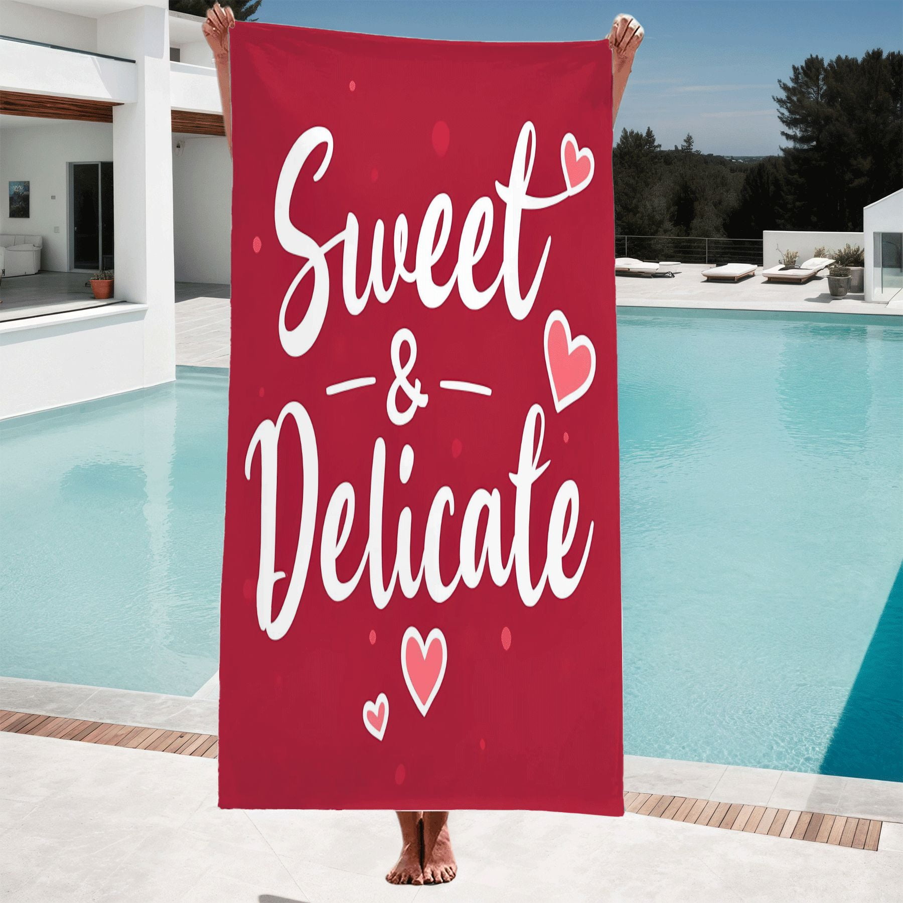 Sweet & Delicate Hearts Beach Towel - Maroon Background with White ...