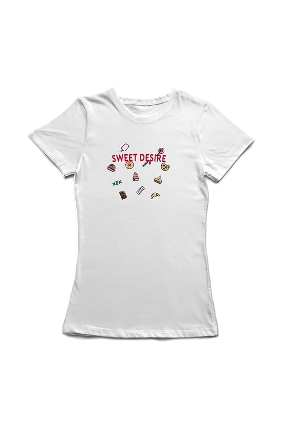 Sweet Desire Candy And Cookies Design Women White T-Shirt, Female x-Large