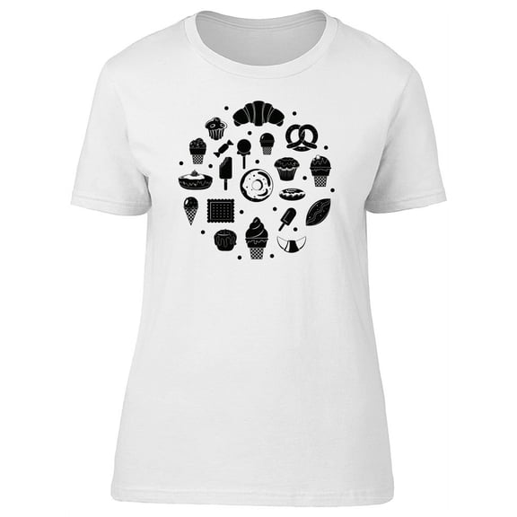 Sweet Desserts Icons In Black Tee Women's - Women T-Shirt, Medium