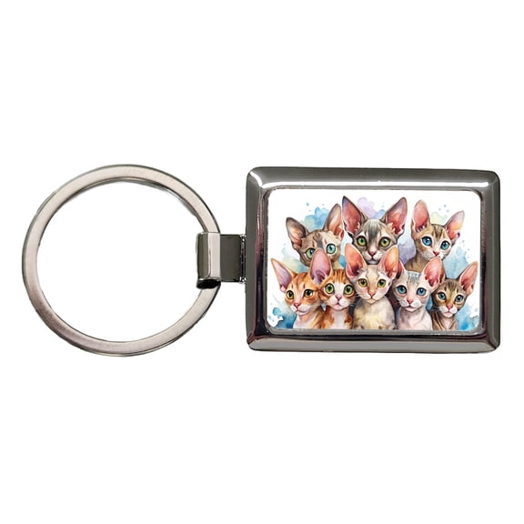 Sweet Devon Rex Cats Metal Rectangle Keychain