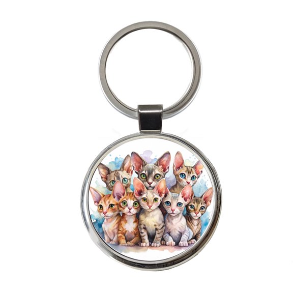 Sweet Devon Rex Cats Metal Round Keychain