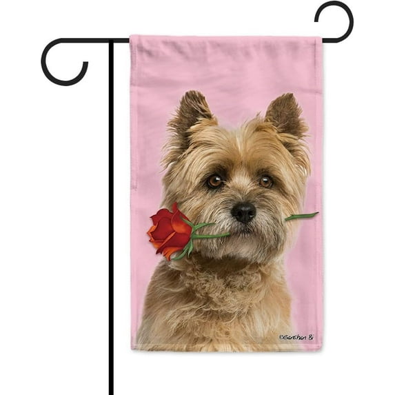 Sweet Dog Garden Flag Cairn Terrier and Red Rose Floral Anniversary Valentine''s Day Decor Home Banner for Outside Yard 12.5X18 Inch Both Sides