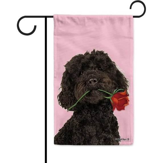 Sweet Dog Garden Flag Labradoodle and Red Rose Floral Anniversary Valentine''s Day Decor Home Banner for Outside Yard 12.5X18 Inch Both Sides