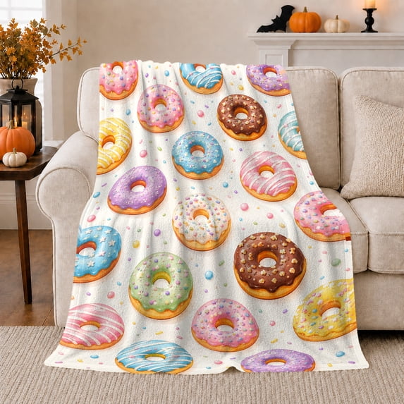 Sweet Donut Confetti Pattern, Playful Celestial Scene, Warm Flannel Blanket for Home Library and Reading Nook, Art Lovers Housewarming Gift, Celestial Home Decor