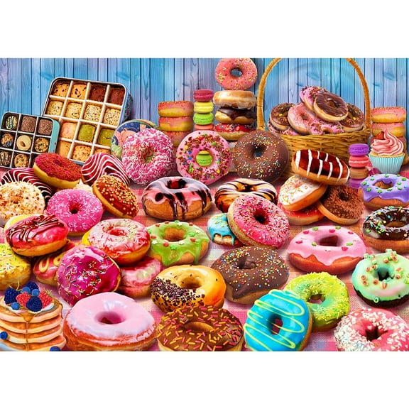 Sweet Donut Paradise Jigsaw Puzzle for Adults - 1000 Pieces Challenging Puzzle Game with Vibrant Colors, Made from Recycled Cardboard (27.56x19.69 Inches) Fit for Family Game Nights