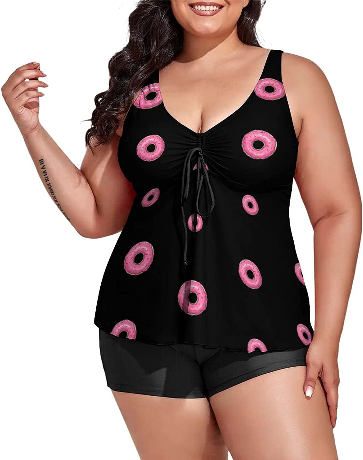 Daci Women Plus Size Tankini Swimsuits Blouson Double Up Tummy Control Two  Piece Bathing Suits, Black and Flamingo, 18 Plus : : Clothing,  Shoes & Accessories
