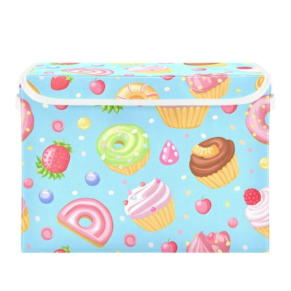 Sweet Donuts Cupcakes Candies Foldable Storage Bin with Lid and Handle Collapsible Storage Box 16.5 x 12.6 x 11.8 inches