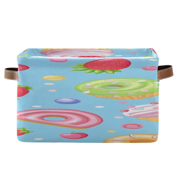 Sweet Donuts Cupcakes Candies Square Storage Bins with Handles Collapsible Containing Box 1 Pack