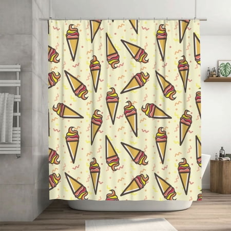 Sweet Doodle Dessert Pattern Pattern Shower Curtain, Cartoon Fun Waterproof Bath Curtains for Bathroom Decorations, 72 x 72 inches