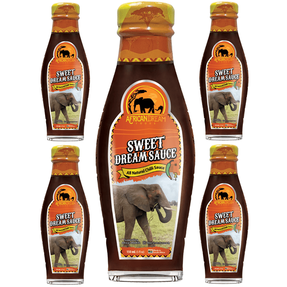 Sweet Dream Sauce by African Dream Foods | All-Natural Sweet Chili Sauce Made in Africa | Similar to Thick Chutney | 5 fl oz Glass Bottle | 5-Pack