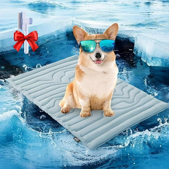 Sweet Dreamed Dog Cooling Mat – Reversible Self-Cooling Crate Pad, Machine Washable Pet Mat for Large Dogs & Cats, Indoor Summer Relief (Green, Large)