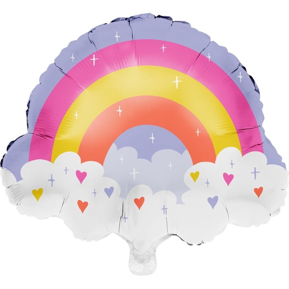 Sweet Dreams 22-inch Rainbow Shaped Metallic Balloon, Colorful Rainbow Resting on Clouds