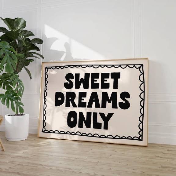 Sweet Dreams Only Art Print, Black Bedroom Art, Cute Dorm Decor, Above Bed Wall Art, Night Stand Art Print, Bedroom Wall Decor, Black Art Poster, Unframed Poster Size 24x36 F03.1.15l676