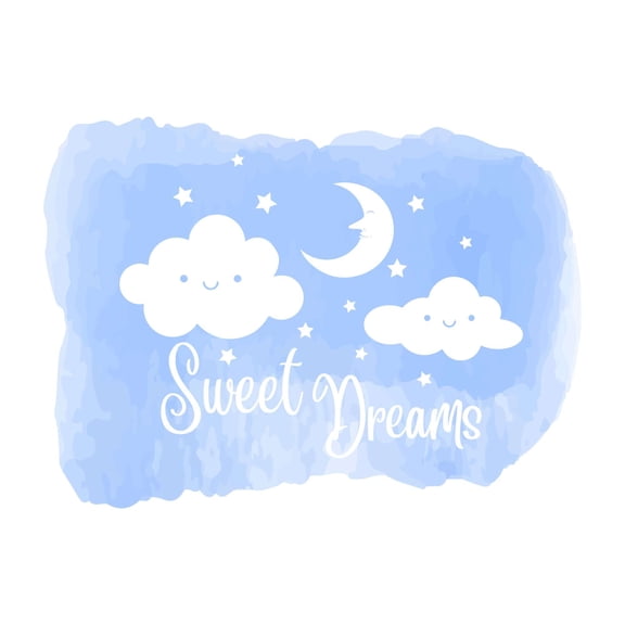 Sweet Dreams Beautiful Cloud Moon Quote Watercolor Design Wall Art Sticker Designs Vinyl Stickers For Home House Walls Rooms Windows Bedroom Decoration Size (12x12 inch)