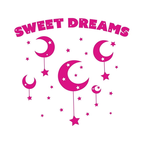 Sweet Dreams Beautiful Moon & Stars Good Night Quote Design Wall Art Sticker Designs Vinyl Stickers For Home House Walls Rooms Windows Bedroom Decoration Size (20x20 inch)