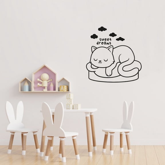 Sweet Dreams - Bed Time Quotes Cute Baby Baby Cat Kitten Sleeping Silhouette Vinyl Design Wall Sticker Art Decal Boy Girl Kid Room Bedroom Nursery Kinder Decor Stickers Decoration Size (10x8 inch)