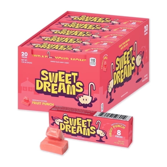 Sweet Dreams Soft Center-Filled Fruit Punch Candy - 20 Sticks, 160 Pieces - Gluten-Free Fruity Candy - Sweet & Tangy Chewy Candy for Kids and Adults