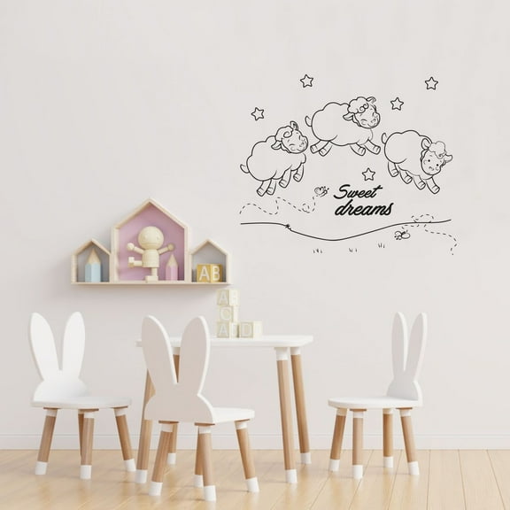 Sweet Dreams Counting Sheeps Cute Baa Baa White Sheep Cocomelon Vinyl Wall Art Wall Sticker Wall Decal Home Kids Room Study Room Boys Girls Room Wall Décoration Design Décor Size (22x30 inch)