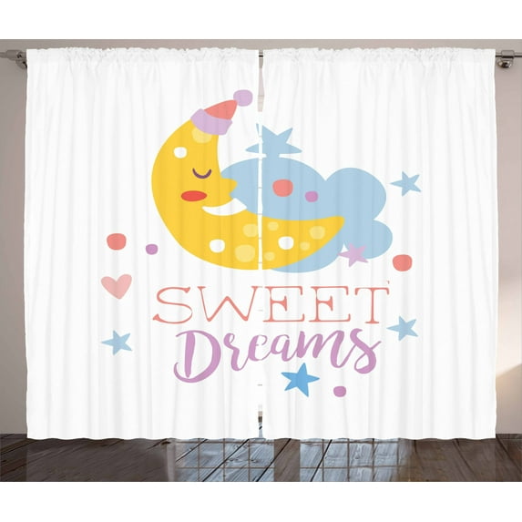 Ambesonne Saying Curtains 2 Panel Set, Stars and Moon, 108" x 108", Multicolor