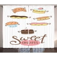 thumbnail image 1 of Sweet Dreams Curtains 2 Panels Set, Hand Drawn Sweets Éclair Croissant and Cake with Wings Pastry Illustration, Window Drapes for Living Room Bedroom, 108W X 84L Inches, Multicolor, by Ambesonne, 1 of 3
