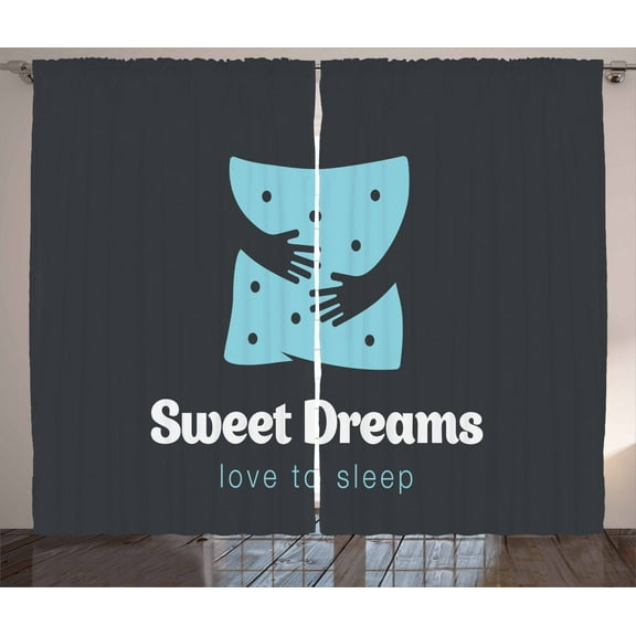 Sweet Dreams Curtains 2 Panels Set, Love to Sleep Hugging Arms Minimalist Simplistic Illustration, Window Drapes for Living Room Bedroom, 108W X 108L Inches, Charcoal Grey Pale Blue, by Ambesonne