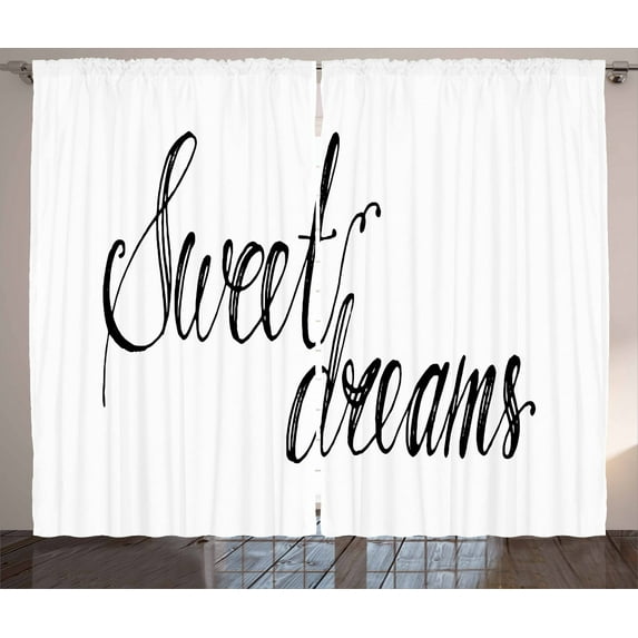 Ambesonne Saying Curtains 2 Panel Set, Polite Happy Mood, 108" x 84", Black and White