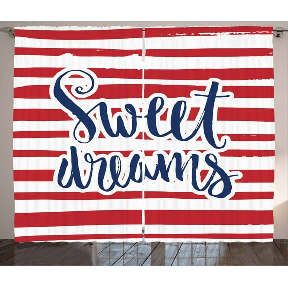 Ambesonne Saying Curtains 2 Panel Set, Nautical Striped, 108" x 84", Red Navy Blue and White