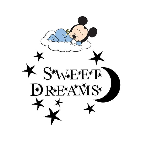 Sweet Dreams Cute Cartoon Sleeping On Moon Quote Vinyl Design Wall Art Sticker Designs Vinyl Stickers For Home House Walls Rooms Windows Bedroom Decoration Size (28x28 inch)