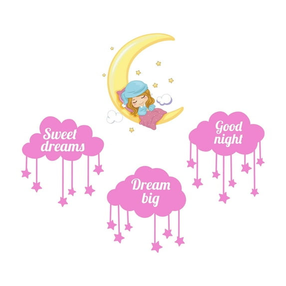 Sweet Dreams Dream Big Goodnight Cute Girly Wall Design Wall Art Sticker Designs Vinyl Stickers For Home House Walls Rooms Windows Bedroom Decoration Size (26x26 inch)