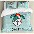 thumbnail image 1 of Sweet Dreams King Size Duvet Cover Set, Cartoon Dog with Hat on a Heart Moon and Stars Background Doodle Style Animal, Decorative 3 Piece Bedding Set with 2 Pillow Shams, Multicolor, by Ambesonne, 1 of 3
