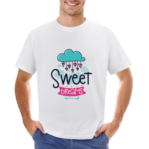 Sweet Dreams Men’s T-Shirt 100% Cotton Casual Short Sleeve Tops Gift Tee White-Sweet Dreams L
