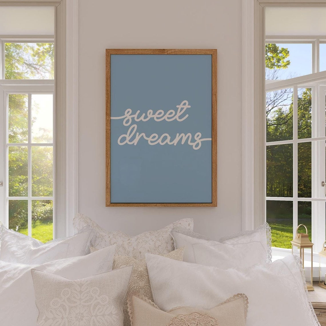 Sweet Dreams Minimalist Wall Art - Blue Aesthetic Bedroom Decor ...