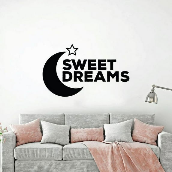 Sweet Dreams - Moon And Star Silhouette Sleeping Night Time Sleep Moon Silhouette Vinyl Wall Sticker Wall Art Decal Room Bed Room Sleeping Area House Home Decor Sticker Decoration Size (22x30 inch)
