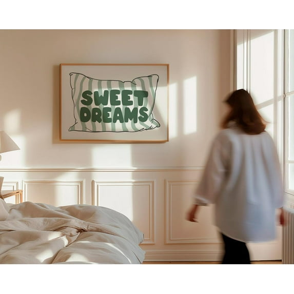 Sweet Dreams Poster Bedroom Print, Above Bed Art Horizontal Physical Print, Retro Bedroom Decor Sage Green Bedroom Art Wall Art, Modern Wall Decor, 24x36 UNFRAMED