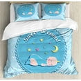thumbnail image 1 of Sweet Dreams Queen Size Duvet Cover Set, Newborn Baby Sleeping with Colorful Stars and Moon on Heart Filled Background, Decorative 3 Piece Bedding Set with 2 Pillow Shams, Multicolor, by Ambesonne, 1 of 3